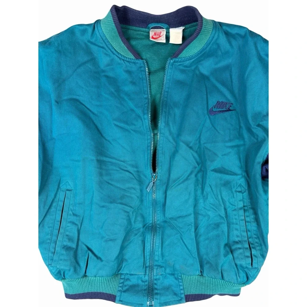 Vintage 80s Nike Color Block Bomber Jacket Women M Green Blue